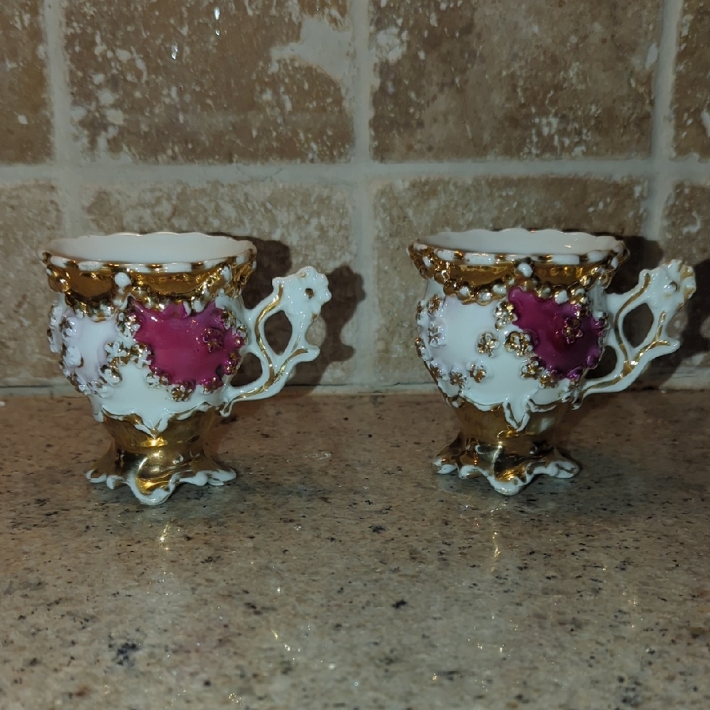 Antique Ornate German Gold Tea Cups (2)